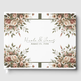 Elegant Olivgrön & Vit Blommig Hörnvig Wedding Gästböcker