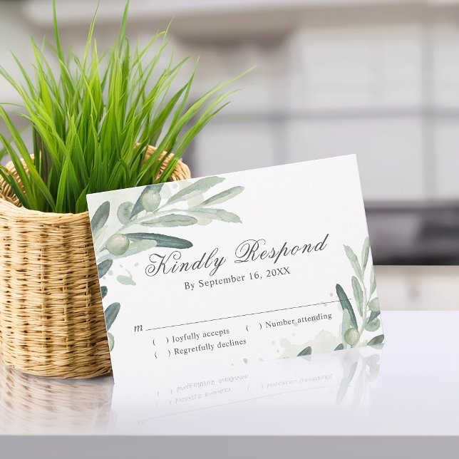 Elegant Olivkvist Bröllop OSA Kort (Elegant Olive Sprig Branch Wedding RSVP Card)