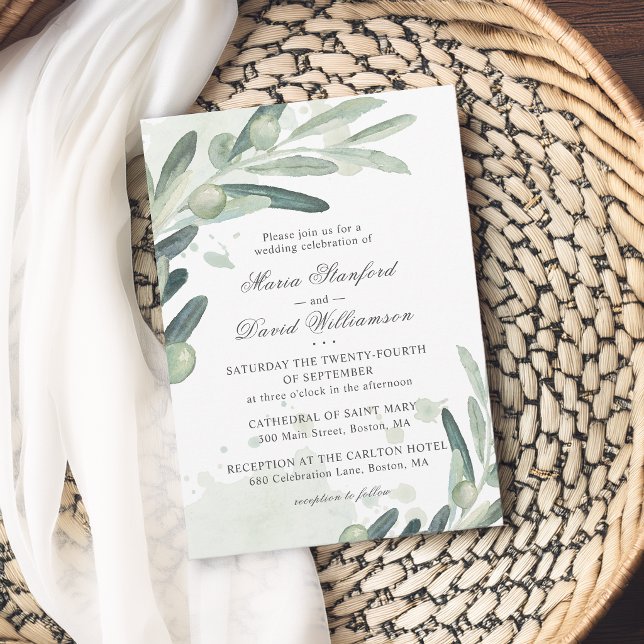 Elegant Olivkvist Grenar Bröllop Inbjudningar (Elegant Olive Sprig Branch Greenery Wedding Invitation)