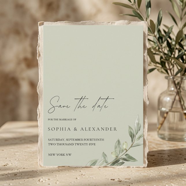 Elegant Olivkvist Save the Date | Minimalistisk  Inbjudningar (Skapare uppladdad)