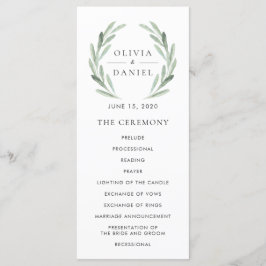 Elegant olivlövskrans Grön Bröllopsprogram Program