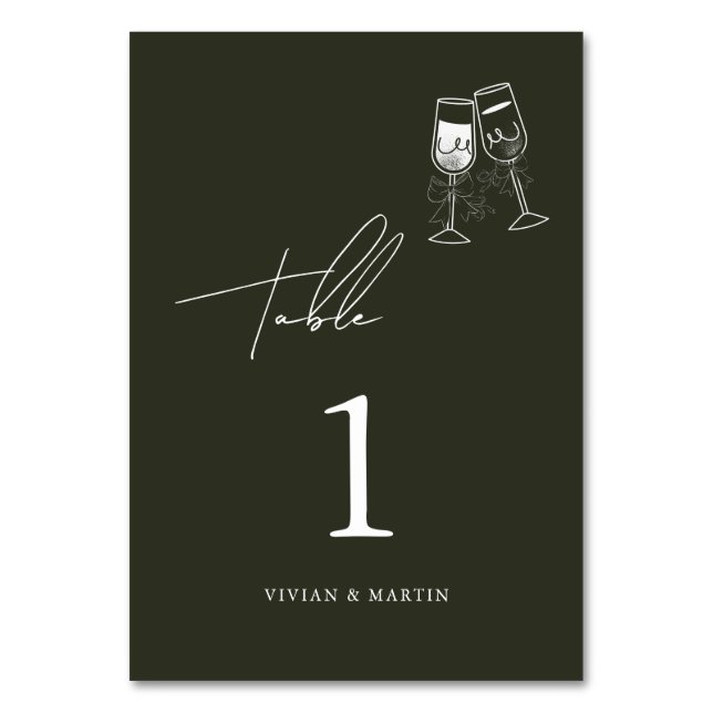 Elegant olivträ olivgrön bröllopsdekor bordsnummer (Framsidan)