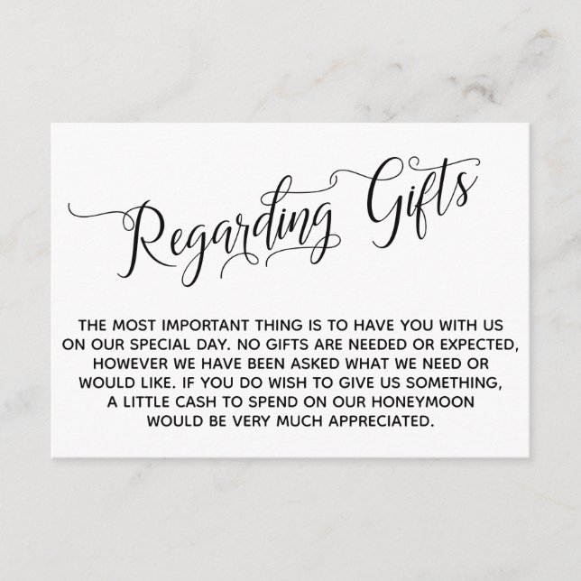 Elegant om gåvor till Bröllop Tilläggskort (Framsida)