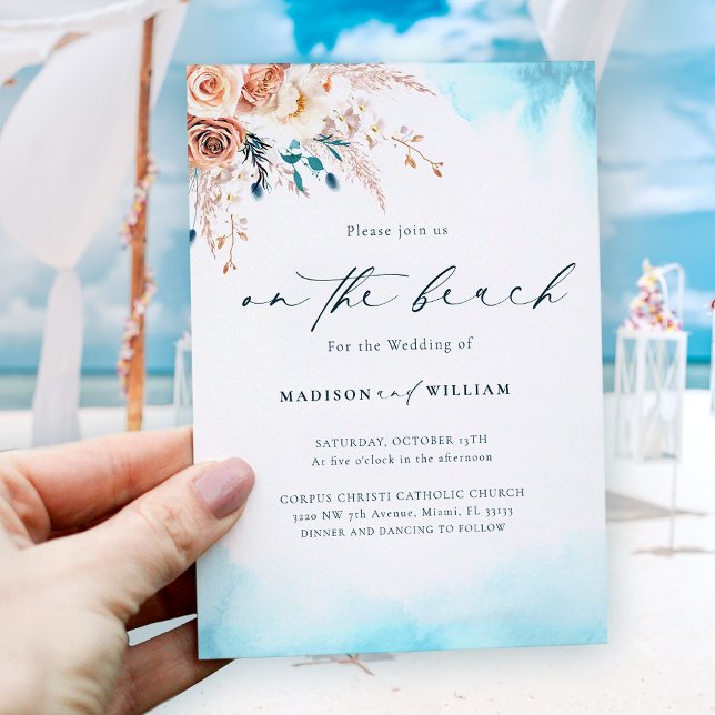 Elegant om inbjudan till Beach Watercolor Wedding (Skapare uppladdad)