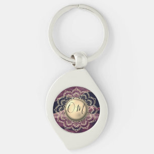 Elegant OM Mandala Marble Swirl Silverfärgad Nyckelring