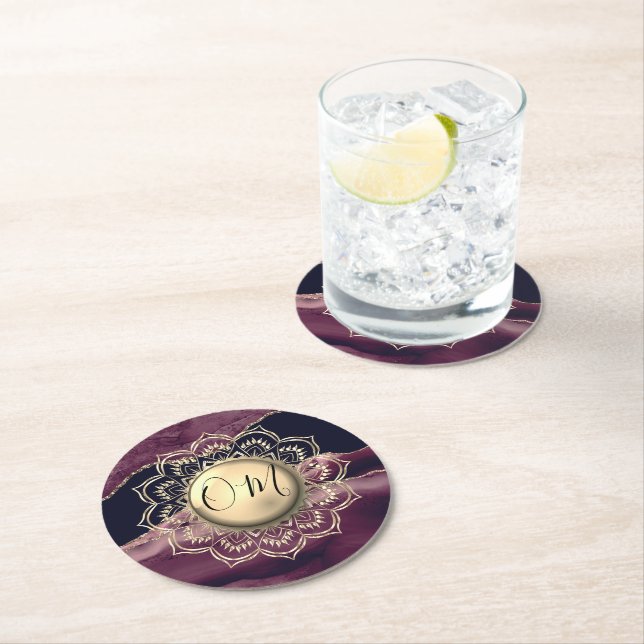 Elegant OM Mandala Marble Underlägg Papper Rund (Insitu)