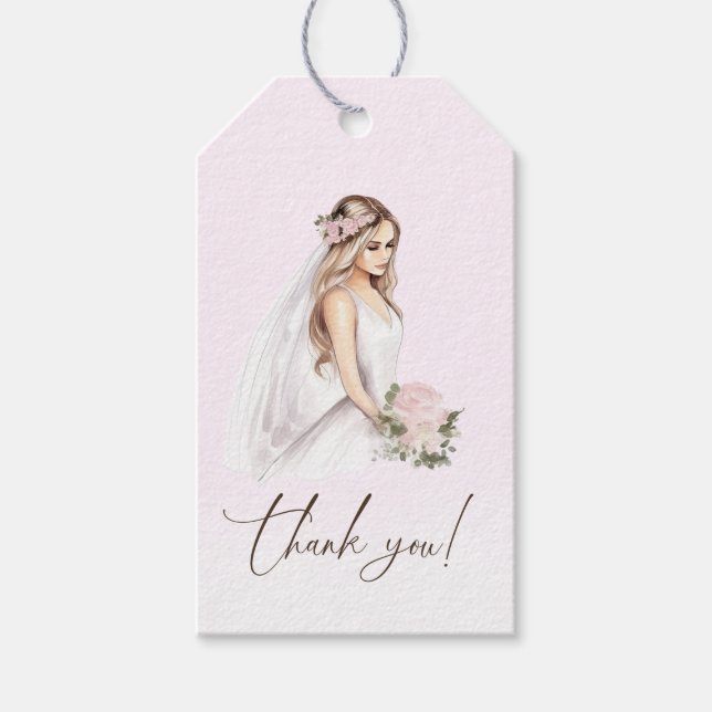 Elegant öm rosa blivande brud bröllopsfest presentetikett (Framsidan)
