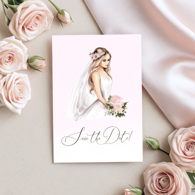 Elegant öm rosa blivande brud bröllopsfest spara datumet (Elegant Tender Pink Bride-To-Be Bridal Shower Save The Date)