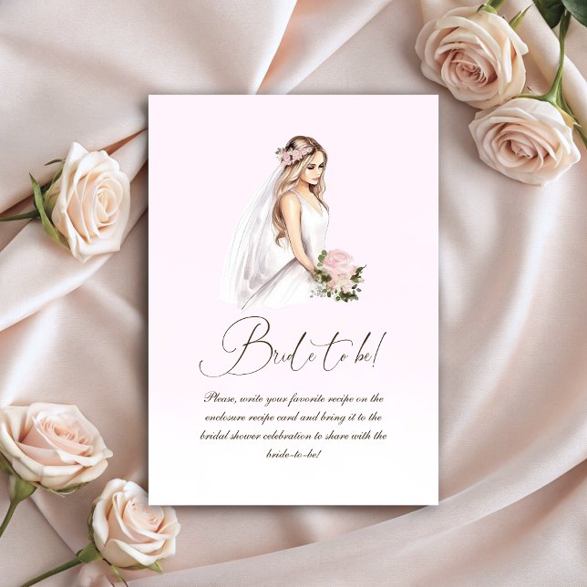 Elegant öm rosa bröllopsfestrecept  tilläggskort (Elegant Tender Pink Bridal Shower Recipe Enclosure Card)