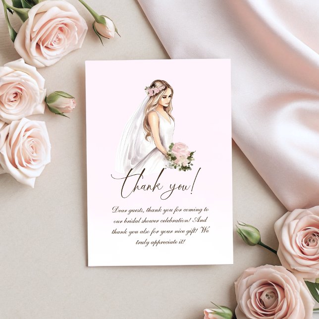 Elegant öm Rosa Brud Att Bli Bröllopsfest Tack Kort (Elegant Tender Pink Bride-To-Be Bridal Shower Thank You Card)