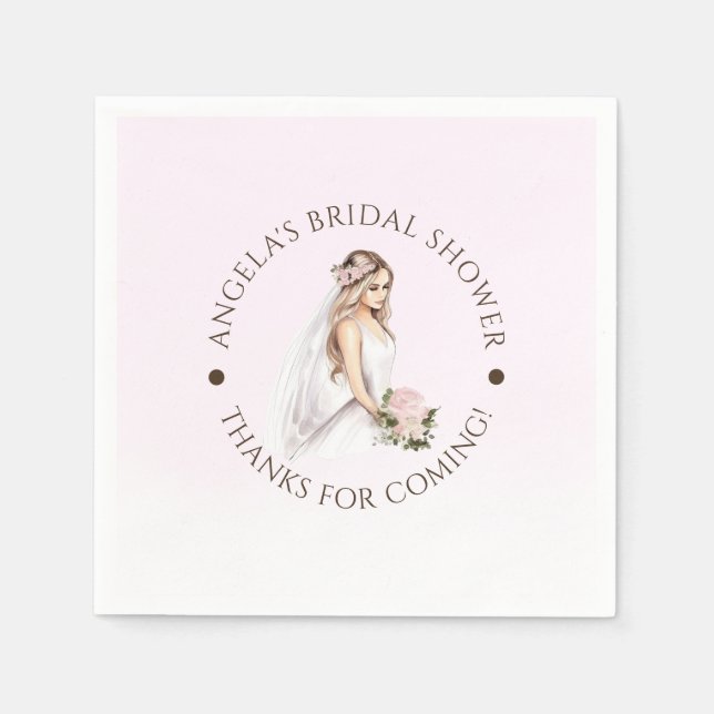 Elegant öm Rosa Brud-Till-Bli Bröllopsfest Pappersservett (Framsidan)