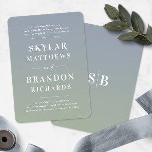 Elegant Ombre Blue & Grönt Semi Forme Bröllop Inbjudningar