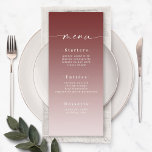 Elegant Ombre Cinnamon Red & Powder Rosa Bröllop Meny<br><div class="desc">Elegant Ombre Cinnamon Red & Powder Rosa Wedding Reception Dinner Menus. Det här moderna menykortet för chic är enkelt klassiskt och elegant med en subtil toningstoning och en söt namnteckning skriptcalligrafteckensnitt med svan. Visas i den nya Colorway. Finns i flera alternativ för färg eller kan redigera färger i redigeraren (klicka...</div>