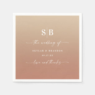 Elegant Ombre Clay & Guld Monogrammed Bröllop Pappersservett