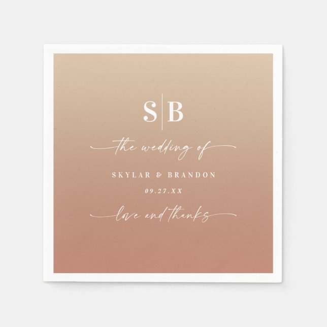Elegant Ombre Clay & Guld Monogrammed Bröllop Pappersservett (Framsidan)