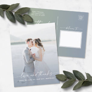 Elegant Ombre Dusty Blue Bröllop Photo Overlay Vykort