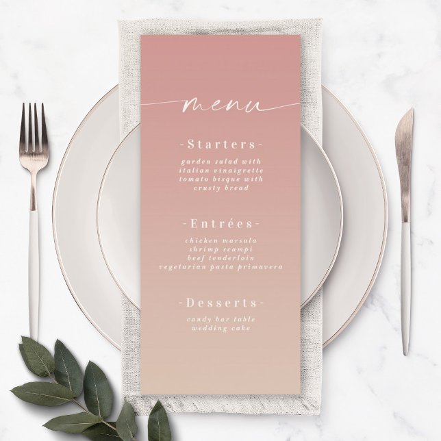 Elegant Ombre Dusty Ro Rosa & Champagne Bröllop Meny (Skapare uppladdad)