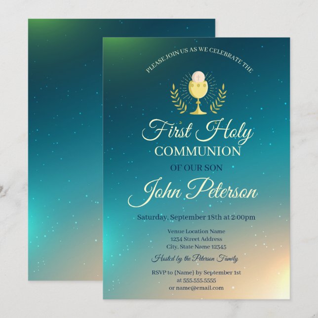 Elegant Ombre First Heliga Communion-inbjudan Inbjudningar (Fram/baksida)