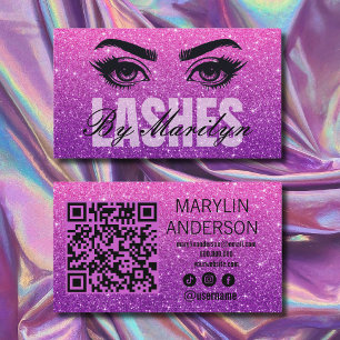 Elegant Ombre Glitter Lash Tech Scannable Visitkort