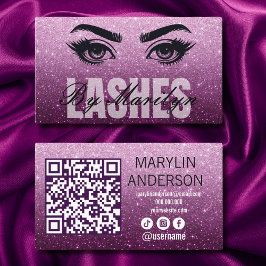Elegant Ombre Glitter Lash Technician med QR-kod Visitkort
