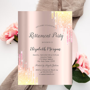 Elegant Ombre Glitterdroppar Rosa Guld Pensionerin Inbjudningar