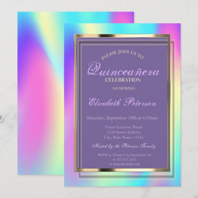 Elegant Ombre Holografik Quinceañera Inbjudningar (Fram/baksida)