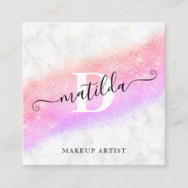 Elegant ombre lila glitter marble makeup artist fyrkantigt visitkort