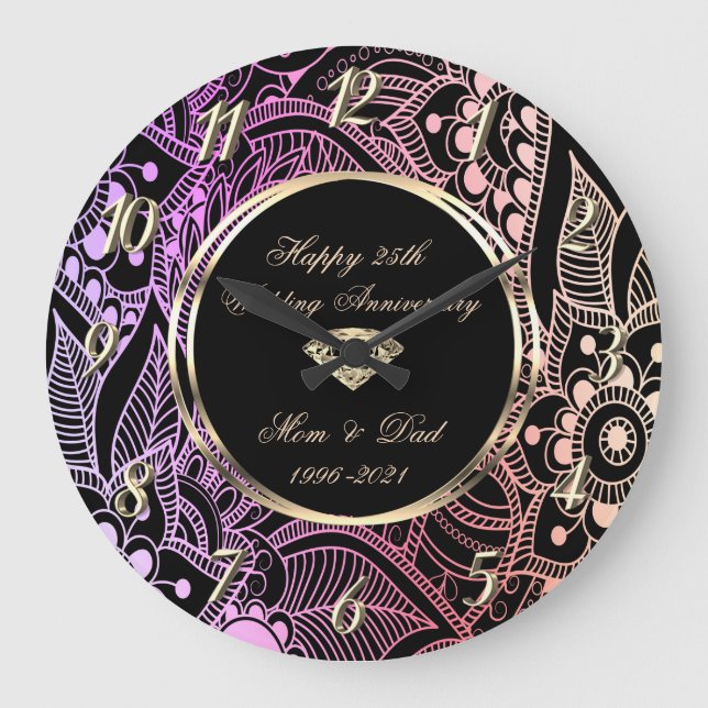 Elegant Ombre Mandala 25:e Bröllop-årsdagen Stor Klocka (Framsida)