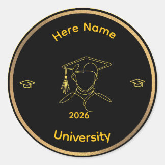 Elegant One Line Art Graduate ,Stiker Runt Klistermärke