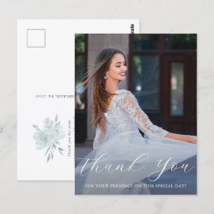 Elegant One Photo Quinceanera Blå Blommig Skrift Vykort