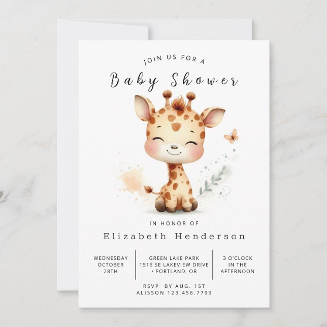 Elegant Online Giraffe Baby Shower Inbjudningar (Framsida)