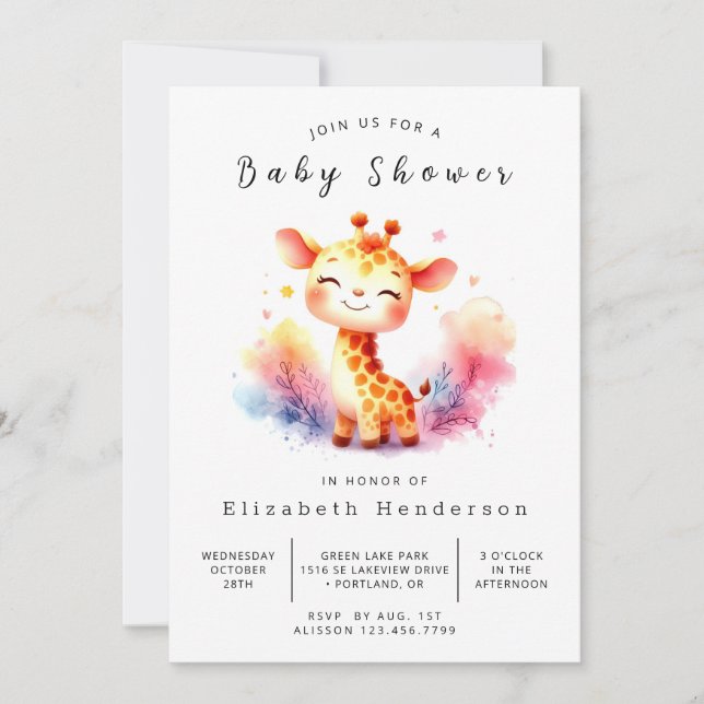 Elegant Online Giraffe Baby Shower Inbjudningar (Framsida)