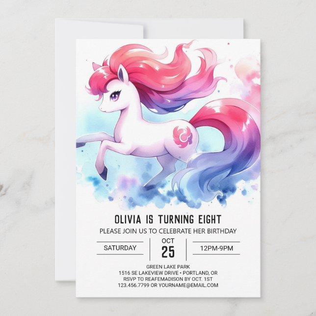 Elegant Online Horse Birthday Inbjudningar (Framsida)