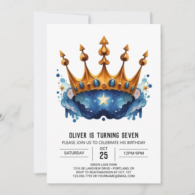 Elegant Online Prince Krona födelsedag Inbjudningar (Framsida)
