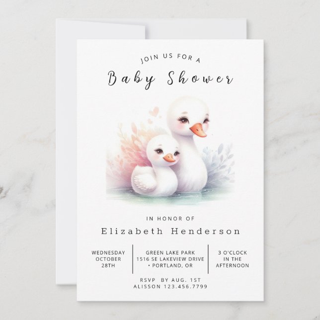 Elegant Online Svan Baby Shower Inbjudningar (Framsida)
