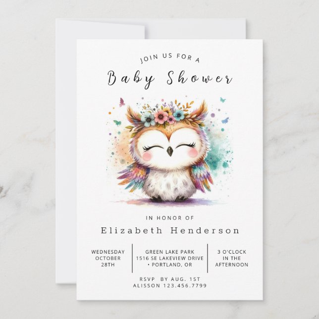 Elegant Online Uggla Baby Shower Inbjudningar (Framsida)