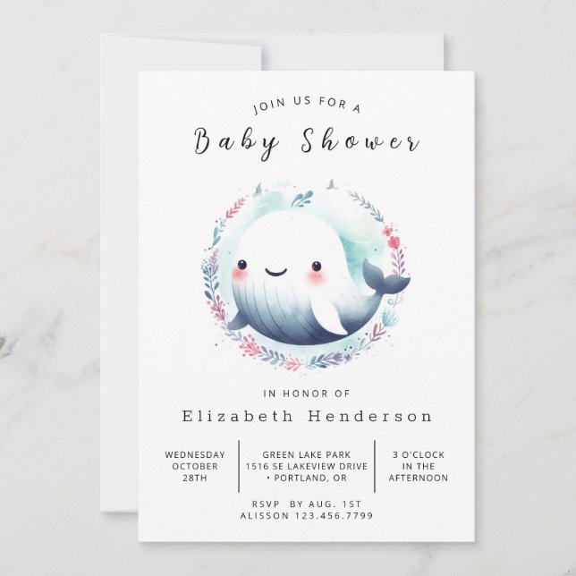 Elegant Online Whale Baby Shower Inbjudningar (Framsida)
