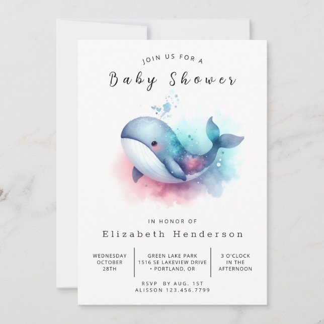 Elegant Online Whale Baby Shower Inbjudningar (Framsida)