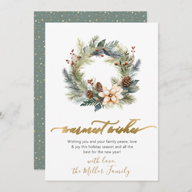 Elegant Önskemål Skriptkrans med hög intensitet Julkort (Fram/baksida)