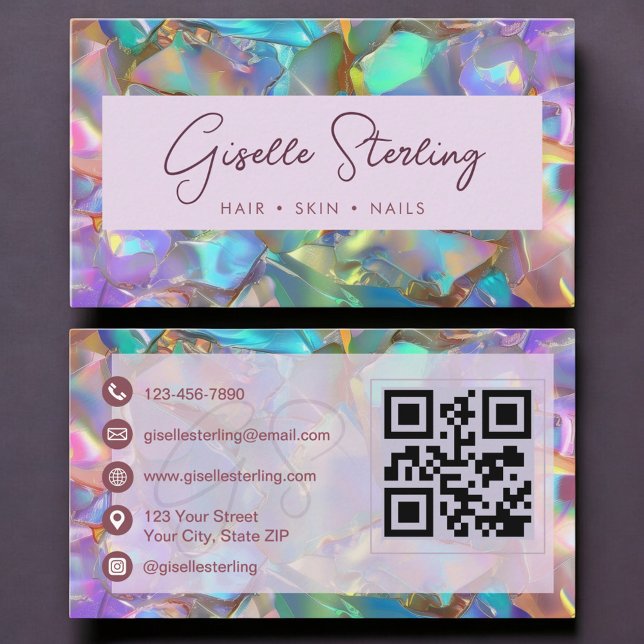 Elegant Opal-ädelsten Modern QR-kod Visitkort (Skapare uppladdad)