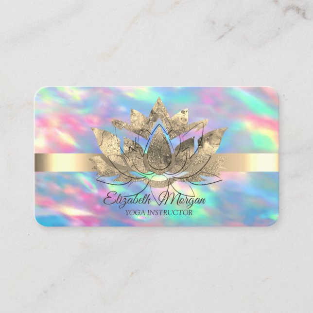 Elegant Opal Holografisk, Guld Rand, Lotus Visitkort (Framsida)