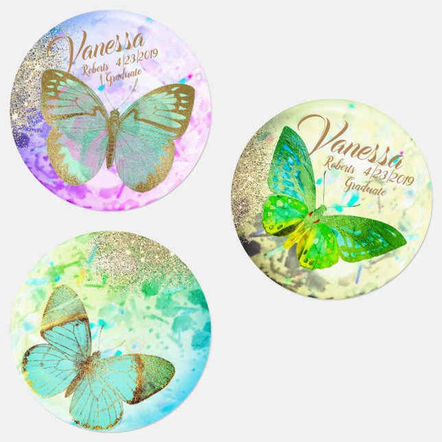Elegant Opal Silver Golden Butterflies Klistermärke (Grupp)