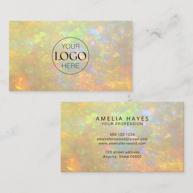 Elegant Opal Stentextur Anpassad Logo Visitkort (Fram/baksida)