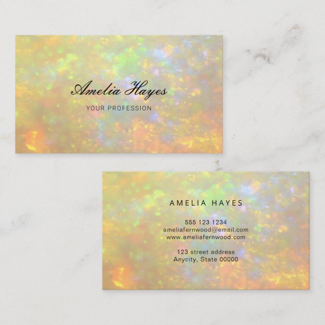 Elegant Opal Stentextur Modernt Skript Visitkort (Fram/baksida)