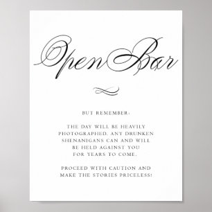 Elegant Open Pub Humor Black Calligraphy CHIC Poster