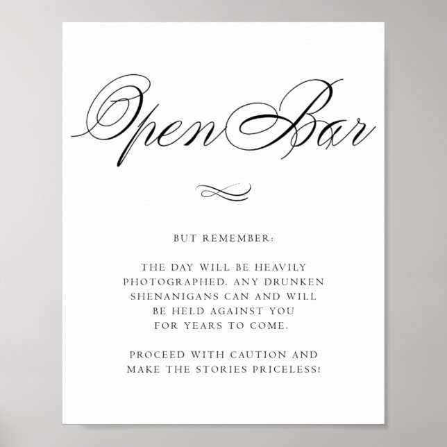 Elegant Open Pub Humor Black Calligraphy | CHIC Poster (Framsidan)