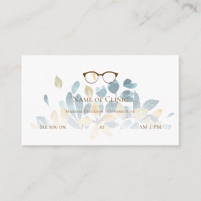 Elegant Optometrist Blommigt Eyeglasses Möte Tidsbeställning Kort (Framsida)