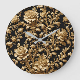 Elegant Opulence: Black and Guld Blommigt Baroque Stor Klocka