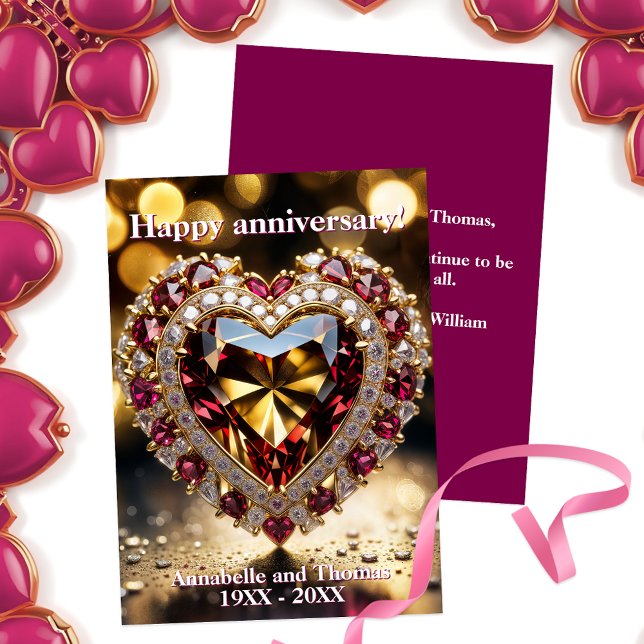Elegant Opulent Heart Gemstone Bröllop-årsdag Kort (Skapare uppladdad)