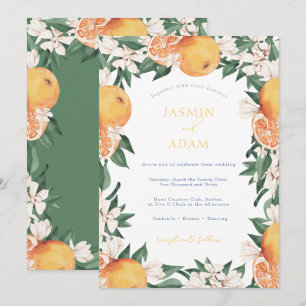 Elegant Orangar Medelhavet Citrus Bröllop Inbjudningar